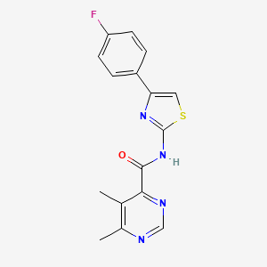 molecular formula C16H13FN4OS B2927792 N-[4-(4-Fluorophenyl)-1,3-thiazol-2-yl]-5,6-dimethylpyrimidine-4-carboxamide CAS No. 2415465-11-9