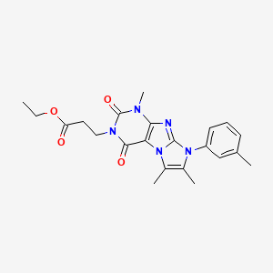molecular formula C22H25N5O4 B2927793 ethyl 3-(1,6,7-trimethyl-2,4-dioxo-8-(m-tolyl)-1H-imidazo[2,1-f]purin-3(2H,4H,8H)-yl)propanoate CAS No. 887456-04-4