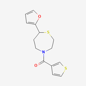 molecular formula C14H15NO2S2 B2927797 (7-(Furan-2-yl)-1,4-thiazepan-4-yl)(thiophen-3-yl)methanone CAS No. 1798672-59-9