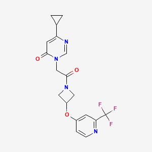 molecular formula C18H17F3N4O3 B2927799 6-Cyclopropyl-3-[2-oxo-2-[3-[2-(trifluoromethyl)pyridin-4-yl]oxyazetidin-1-yl]ethyl]pyrimidin-4-one CAS No. 2415519-49-0