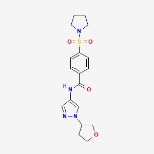 molecular formula C18H22N4O4S B2927809 4-(pyrrolidin-1-ylsulfonyl)-N-(1-(tetrahydrofuran-3-yl)-1H-pyrazol-4-yl)benzamide CAS No. 1797872-86-6