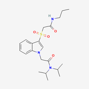 molecular formula C21H31N3O4S B2927828 N,N-二异丙基-2-(3-((2-氧代-2-（丙胺）乙基）磺酰）-1H-吲哚-1-基）乙酰胺 CAS No. 894004-75-2