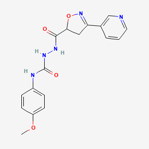 molecular formula C17H17N5O4 B2927845 N-(4-methoxyphenyl)-2-{[3-(3-pyridinyl)-4,5-dihydro-5-isoxazolyl]carbonyl}-1-hydrazinecarboxamide CAS No. 478078-26-1