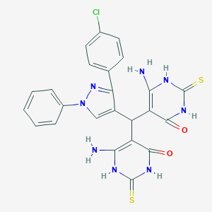 molecular formula C24H19ClN8O2S2 B292787 6-amino-5-{(6-amino-4-oxo-2-thioxo-1,2,3,4-tetrahydro-5-pyrimidinyl)[3-(4-chlorophenyl)-1-phenyl-1H-pyrazol-4-yl]methyl}-2-thioxo-2,3-dihydro-4(1H)-pyrimidinone 