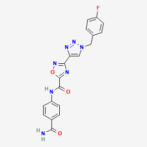 molecular formula C19H14FN7O3 B2927870 N~5~-[4-(aminocarbonyl)phenyl]-3-[1-(4-fluorobenzyl)-1H-1,2,3-triazol-4-yl]-1,2,4-oxadiazole-5-carboxamide CAS No. 1251625-64-5