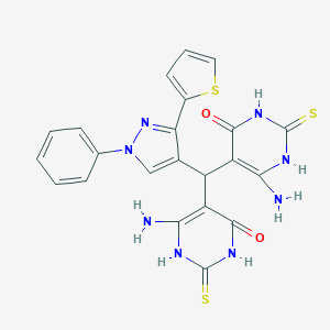 molecular formula C22H18N8O2S3 B292788 6-amino-5-{(6-amino-4-oxo-2-thioxo-1,2,3,4-tetrahydro-5-pyrimidinyl)[1-phenyl-3-(2-thienyl)-1H-pyrazol-4-yl]methyl}-2-thioxo-2,3-dihydro-4(1H)-pyrimidinone 