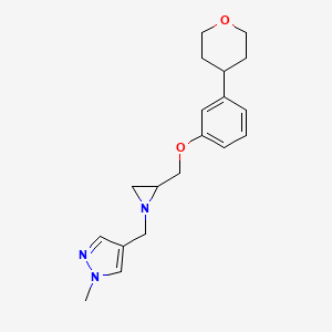 1-Methyl-4-[[2-[[3-(oxan-4-yl)phenoxy]methyl]aziridin-1-yl]methyl]pyrazole