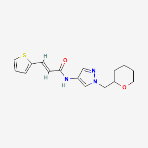 molecular formula C16H19N3O2S B2927914 (E)-N-(1-((tetrahydro-2H-pyran-2-yl)methyl)-1H-pyrazol-4-yl)-3-(thiophen-2-yl)acrylamide CAS No. 2034886-15-0