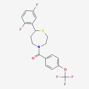 molecular formula C19H16F5NO2S B2927918 (7-(2,5-Difluorophenyl)-1,4-thiazepan-4-yl)(4-(trifluoromethoxy)phenyl)methanone CAS No. 2034576-37-7