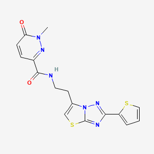 molecular formula C16H14N6O2S2 B2927925 1-methyl-6-oxo-N-(2-(2-(thiophen-2-yl)thiazolo[3,2-b][1,2,4]triazol-6-yl)ethyl)-1,6-dihydropyridazine-3-carboxamide CAS No. 1324523-79-6