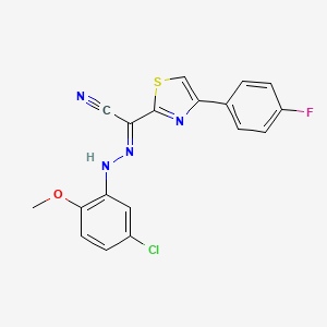 molecular formula C18H12ClFN4OS B2927931 (2E)-N-(5-chloro-2-methoxyanilino)-4-(4-fluorophenyl)-1,3-thiazole-2-carboximidoyl cyanide CAS No. 477287-65-3