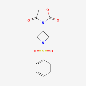 molecular formula C12H12N2O5S B2927934 3-(1-(Phenylsulfonyl)azetidin-3-yl)oxazolidine-2,4-dione CAS No. 2034309-78-7