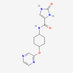 molecular formula C14H17N5O3 B2927948 2-氧代-N-((1r,4r)-4-(吡嗪-2-氧基)环己基)-2,3-二氢-1H-咪唑-4-甲酰胺 CAS No. 2196218-25-2