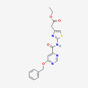 molecular formula C19H18N4O4S B2927953 2-(2-(6-(苄氧基)嘧啶-4-甲酰胺基)噻唑-4-基)乙酸乙酯 CAS No. 2034580-99-7