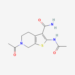 molecular formula C12H15N3O3S B2927964 2-乙酰氨基-6-乙酰-5,7-二氢-4H-噻吩并[2,3-c]吡啶-3-甲酰胺 CAS No. 864927-40-2