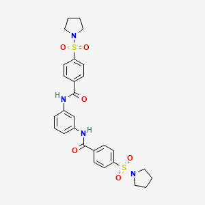 molecular formula C28H30N4O6S2 B2927983 4-pyrrolidin-1-ylsulfonyl-N-[3-[(4-pyrrolidin-1-ylsulfonylbenzoyl)amino]phenyl]benzamide CAS No. 391896-72-3