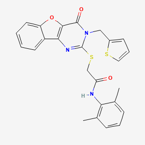molecular formula C25H21N3O3S2 B2927985 N-(2,6-dimethylphenyl)-2-{[4-oxo-3-(thiophen-2-ylmethyl)-3,4-dihydro[1]benzofuro[3,2-d]pyrimidin-2-yl]sulfanyl}acetamide CAS No. 900002-52-0