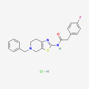 molecular formula C21H21ClFN3OS B2928001 N-(5-benzyl-4,5,6,7-tetrahydrothiazolo[5,4-c]pyridin-2-yl)-2-(4-fluorophenyl)acetamide hydrochloride CAS No. 1330397-95-9