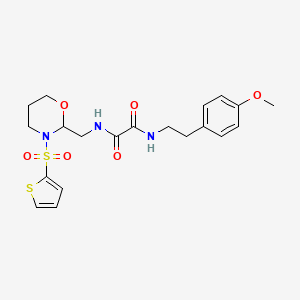 molecular formula C20H25N3O6S2 B2928013 N1-(4-methoxyphenethyl)-N2-((3-(thiophen-2-ylsulfonyl)-1,3-oxazinan-2-yl)methyl)oxalamide CAS No. 872986-89-5