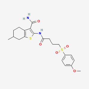 molecular formula C21H26N2O5S2 B2928014 2-(4-((4-甲氧基苯基)磺酰基)丁酰氨基)-6-甲基-4,5,6,7-四氢苯并[b]噻吩-3-甲酰胺 CAS No. 923065-10-5