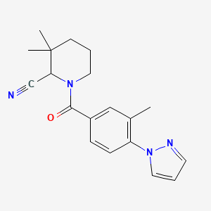 molecular formula C19H22N4O B2928015 3,3-Dimethyl-1-(3-methyl-4-pyrazol-1-ylbenzoyl)piperidine-2-carbonitrile CAS No. 2190839-19-9