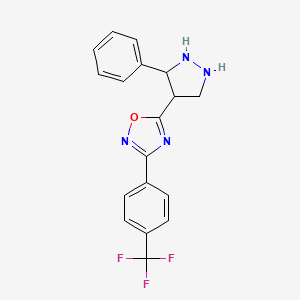 molecular formula C18H11F3N4O B2928026 5-(3-Phenylpyrazolidin-4-yl)-3-[4-(trifluoromethyl)phenyl]-1,2,4-oxadiazole CAS No. 2034528-76-0