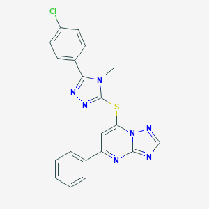 molecular formula C20H14ClN7S B292804 7-{[5-(4-chlorophenyl)-4-methyl-4H-1,2,4-triazol-3-yl]sulfanyl}-5-phenyl[1,2,4]triazolo[1,5-a]pyrimidine 