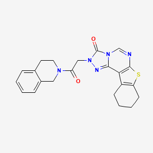 molecular formula C22H21N5O2S B2928043 4-[2-氧代-2-(1,2,3,4-四氢异喹啉-2-基)乙基]-10-噻-3,4,6,8-四氮杂四环[7.7.0.0^{2,6}.0^{11,16}]十六-1(9),2,7,11(16)-四烯-5-酮 CAS No. 1207050-15-4