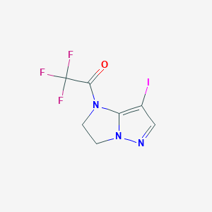 molecular formula C7H5F3IN3O B2928046 2,2,2-三氟-1-{7-碘-1H,2H,3H-吡唑并[1,5-a]咪唑-1-基}乙酮 CAS No. 2092812-51-4