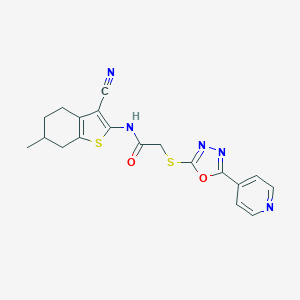 molecular formula C19H17N5O2S2 B292805 N-(3-cyano-6-methyl-4,5,6,7-tetrahydro-1-benzothien-2-yl)-2-{[5-(4-pyridinyl)-1,3,4-oxadiazol-2-yl]sulfanyl}acetamide 
