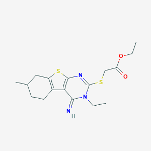 molecular formula C17H23N3O2S2 B292806 Ethyl [(3-ethyl-4-imino-7-methyl-3,4,5,6,7,8-hexahydro[1]benzothieno[2,3-d]pyrimidin-2-yl)sulfanyl]acetate 