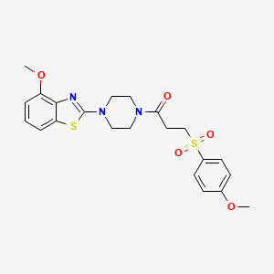 molecular formula C22H25N3O5S2 B2928060 1-(4-(4-甲氧基苯并[d]噻唑-2-基)哌嗪-1-基)-3-((4-甲氧基苯基)磺酰基)丙-1-酮 CAS No. 941952-42-7