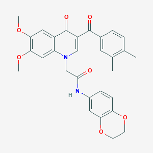 molecular formula C30H28N2O7 B2928061 N-(2,3-二氢-1,4-苯二氧杂环-6-基)-2-[3-(3,4-二甲基苯甲酰基)-6,7-二甲氧基-4-氧代喹啉-1-基]乙酰胺 CAS No. 866589-94-8