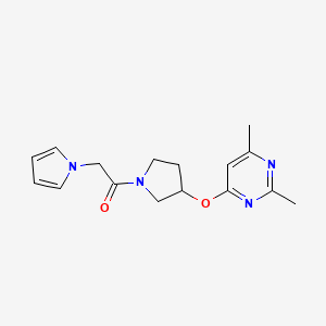 molecular formula C16H20N4O2 B2928081 1-{3-[(2,6-二甲基嘧啶-4-基)氧代]吡咯烷-1-基}-2-(1H-吡咯-1-基)乙烷-1-酮 CAS No. 2097860-46-1