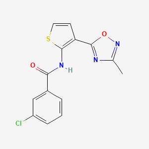 molecular formula C14H10ClN3O2S B2928095 3-chloro-N-(3-(3-methyl-1,2,4-oxadiazol-5-yl)thiophen-2-yl)benzamide CAS No. 2034473-12-4