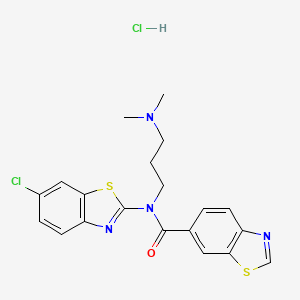 molecular formula C20H20Cl2N4OS2 B2928099 N-(6-氯苯并[d]噻唑-2-基)-N-(3-(二甲氨基)丙基)苯并[d]噻唑-6-甲酰胺盐酸盐 CAS No. 1215688-56-4