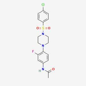 molecular formula C18H19ClFN3O3S B2928122 N-(4-{4-[(4-chlorophenyl)sulfonyl]piperazino}-3-fluorophenyl)acetamide CAS No. 866131-34-2