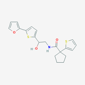 molecular formula C20H21NO3S2 B2928124 N-[2-[5-(Furan-2-yl)thiophen-2-yl]-2-hydroxyethyl]-1-thiophen-2-ylcyclopentane-1-carboxamide CAS No. 2320582-24-7