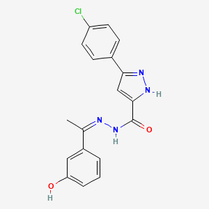 molecular formula C18H15ClN4O2 B2928125 (Z)-3-(4-chlorophenyl)-N'-(1-(3-hydroxyphenyl)ethylidene)-1H-pyrazole-5-carbohydrazide CAS No. 1285613-51-5