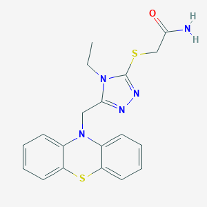 molecular formula C19H19N5OS2 B292814 2-{[4-ethyl-5-(10H-phenothiazin-10-ylmethyl)-4H-1,2,4-triazol-3-yl]sulfanyl}acetamide 