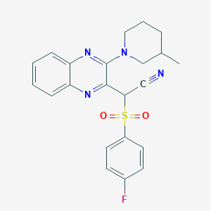molecular formula C22H21FN4O2S B2928141 2-(4-氟苯磺酰基)-2-[3-(3-甲基哌啶-1-基)喹喔啉-2-基]乙腈 CAS No. 848919-05-1