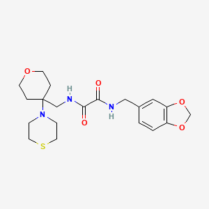 molecular formula C20H27N3O5S B2928153 N-(1,3-Benzodioxol-5-ylmethyl)-N'-[(4-thiomorpholin-4-yloxan-4-yl)methyl]oxamide CAS No. 2415563-60-7