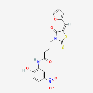 molecular formula C18H15N3O6S2 B2928165 (E)-4-(5-(furan-2-ylmethylene)-4-oxo-2-thioxothiazolidin-3-yl)-N-(2-hydroxy-5-nitrophenyl)butanamide CAS No. 670262-57-4