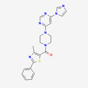 molecular formula C22H21N7OS B2928166 (4-(6-(1H-imidazol-1-yl)pyrimidin-4-yl)piperazin-1-yl)(4-methyl-2-phenylthiazol-5-yl)methanone CAS No. 1171514-07-0