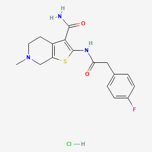 molecular formula C17H19ClFN3O2S B2928186 2-(2-(4-氟苯基)乙酰氨基)-6-甲基-4,5,6,7-四氢噻吩并[2,3-c]吡啶-3-甲酰胺盐酸盐 CAS No. 1177791-72-8