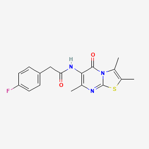 molecular formula C17H16FN3O2S B2928189 2-(4-fluorophenyl)-N-(2,3,7-trimethyl-5-oxo-5H-thiazolo[3,2-a]pyrimidin-6-yl)acetamide CAS No. 1021074-09-8