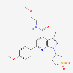 molecular formula C22H26N4O5S B2928192 1-(1,1-二氧化四氢噻吩-3-基)-N-(2-甲氧基乙基)-6-(4-甲氧基苯基)-3-甲基-1H-吡唑并[3,4-b]吡啶-4-甲酰胺 CAS No. 1021055-05-9