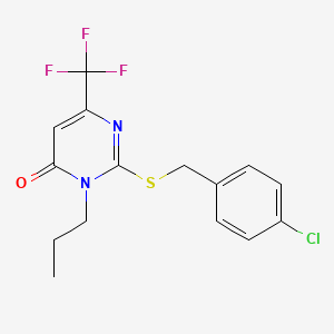 molecular formula C15H14ClF3N2OS B2928211 2-[(4-chlorobenzyl)sulfanyl]-3-propyl-6-(trifluoromethyl)-4(3H)-pyrimidinone CAS No. 866143-25-1