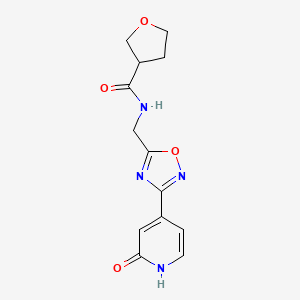 molecular formula C13H14N4O4 B2928220 N-((3-(2-oxo-1,2-dihydropyridin-4-yl)-1,2,4-oxadiazol-5-yl)methyl)tetrahydrofuran-3-carboxamide CAS No. 2034368-56-2