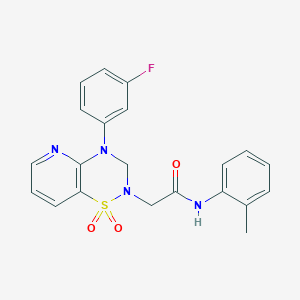 molecular formula C21H19FN4O3S B2928225 2-(4-(3-fluorophenyl)-1,1-dioxido-3,4-dihydro-2H-pyrido[2,3-e][1,2,4]thiadiazin-2-yl)-N-(o-tolyl)acetamide CAS No. 1251624-08-4